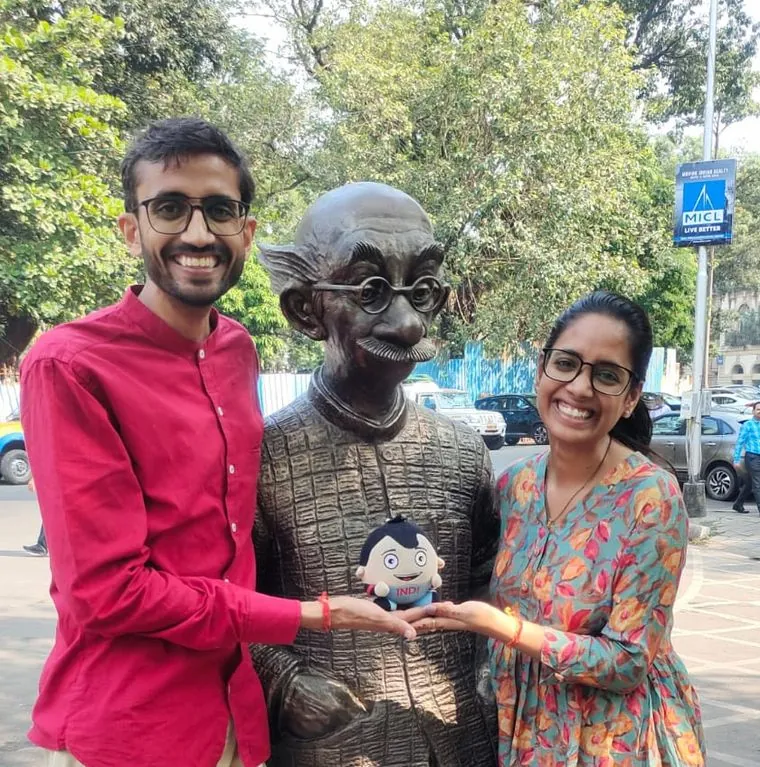 Nitin, Divya and INDI with R.K. Laxman's Common Man