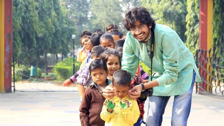 With schoolchildren